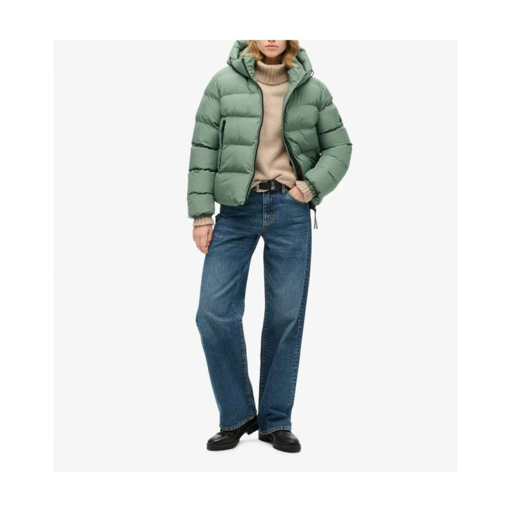Superdry Gerecyclede Polyester Gewatteerde Hoodie Jas Green Dames
