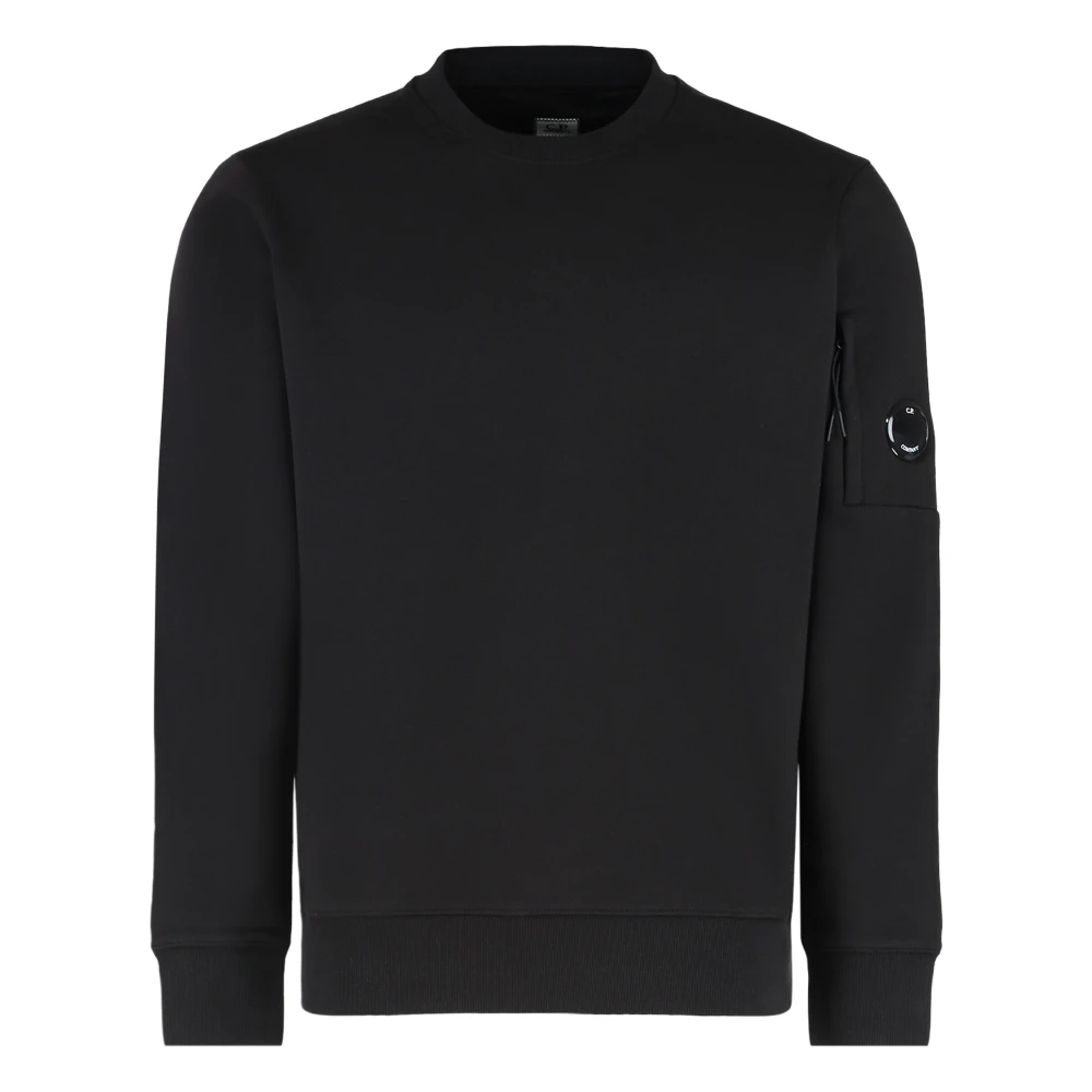 C.p. Company Men's Black Cotton Crew-Neck Sweatshirt With Logo Patch