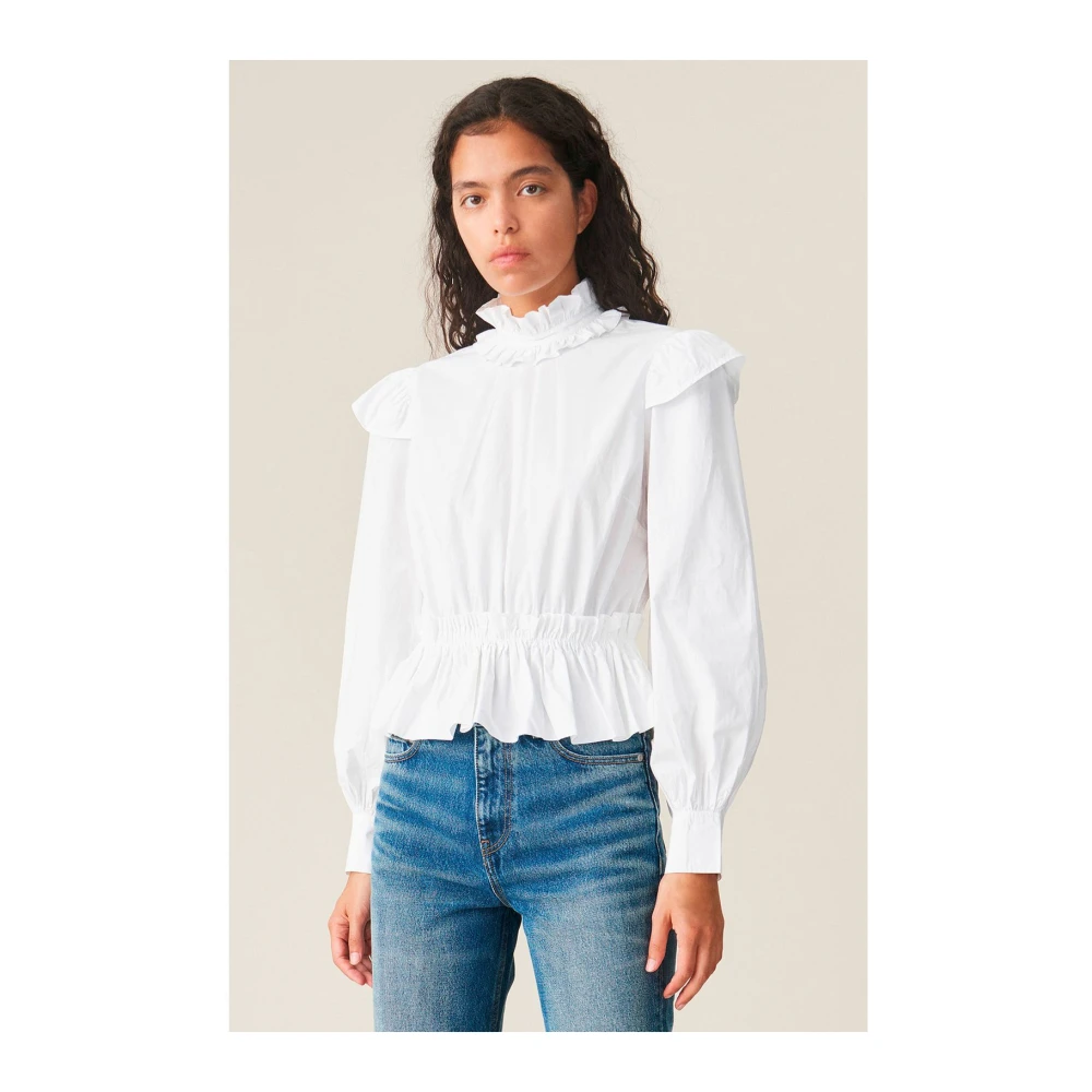 Ganni Gerimpelde Katoenen Blouse White Dames