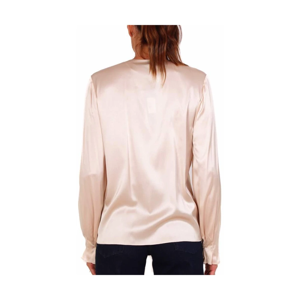 pinko Zijden V-hals blouse met elastische manchetten Beige Dames