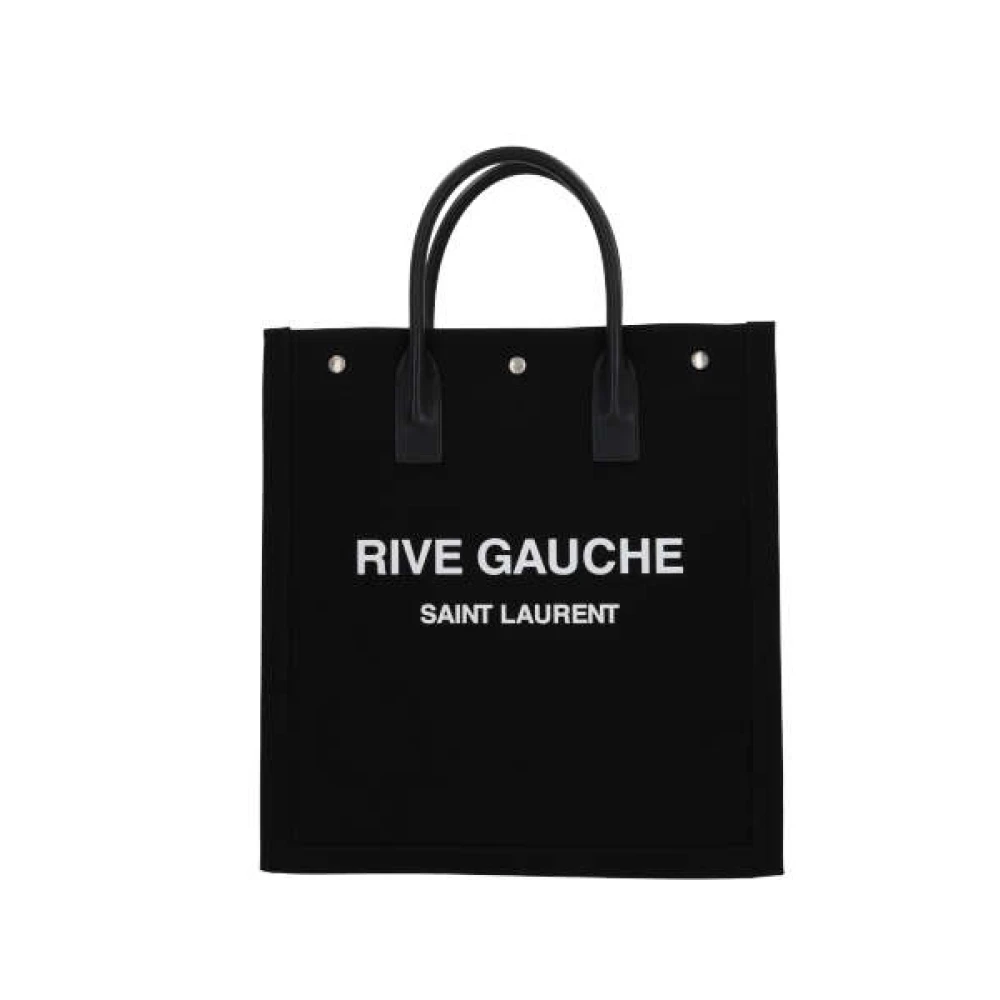 Saint Laurent Zwarte canvas tote tas met Rive Gauche-print Black Heren