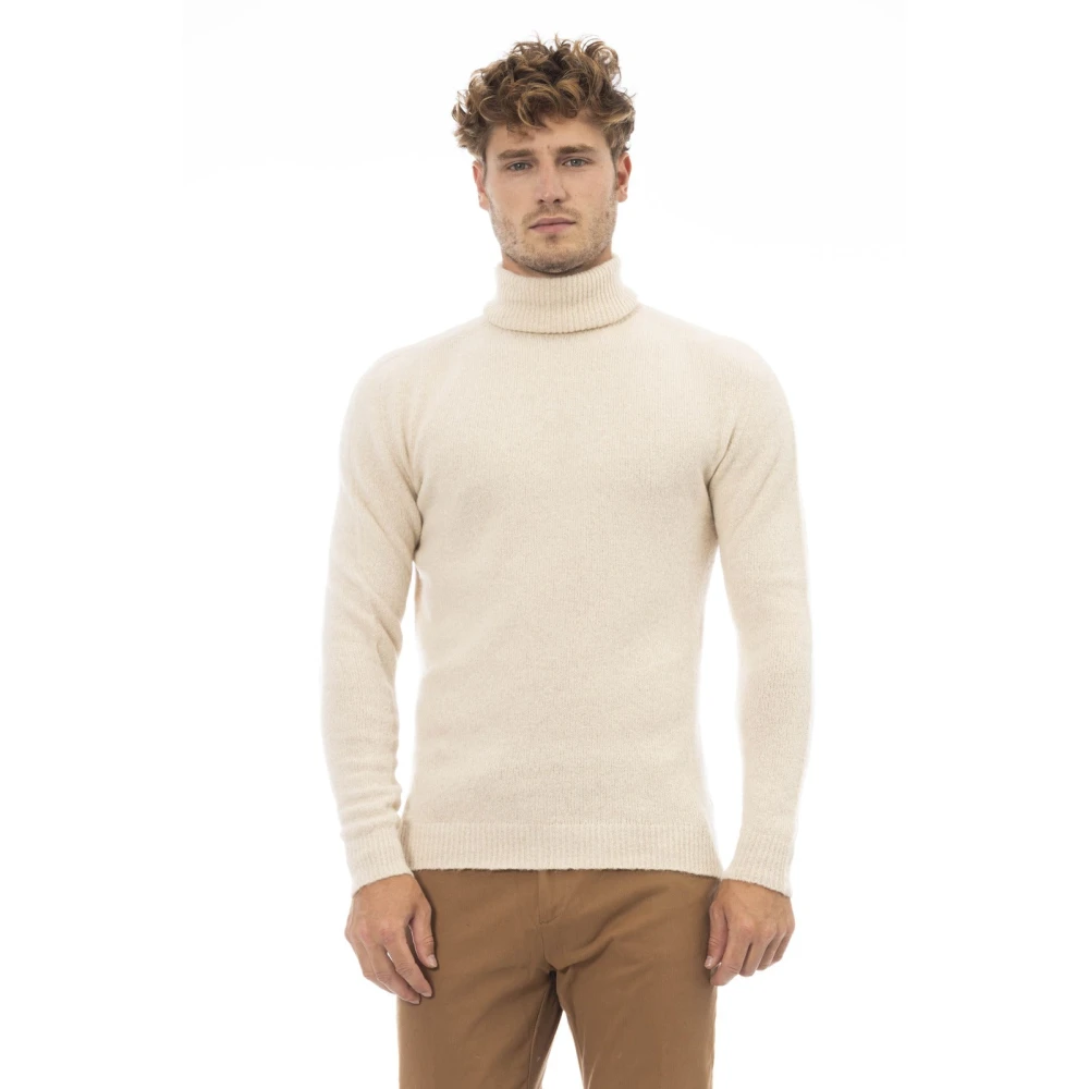 Alpha Studio Dolcevita Sweater Lange Mouw Geribbeld Beige Heren