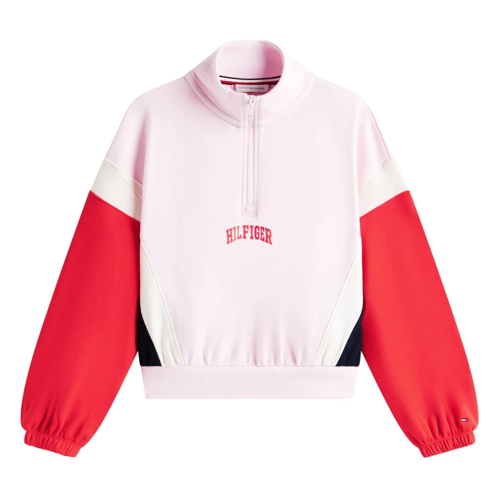 Tommy Hilfiger Girls Pink Kids Sweatshirts, 12 Y, Varsity Half Zip Sweatshirt