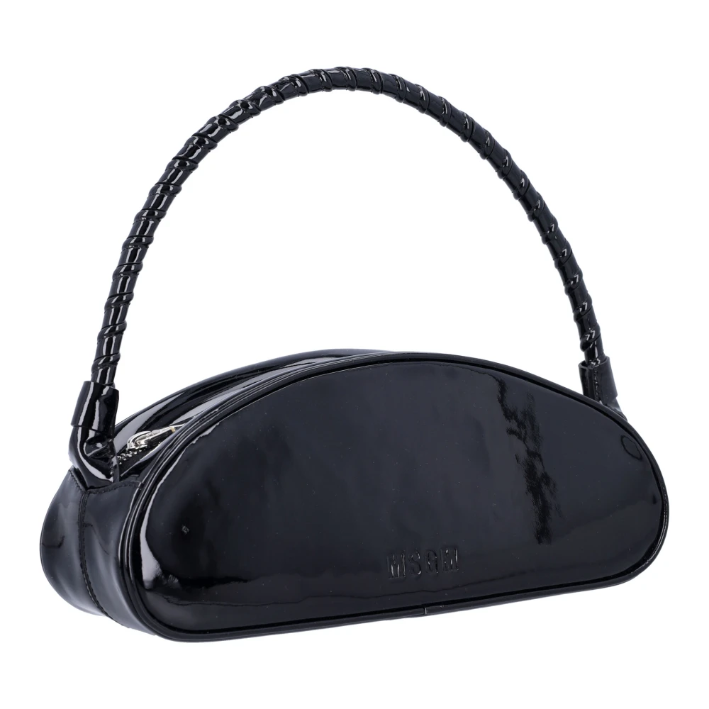 Msgm Zwarte Lakleren Handtas met Bovenhandvat Black Dames