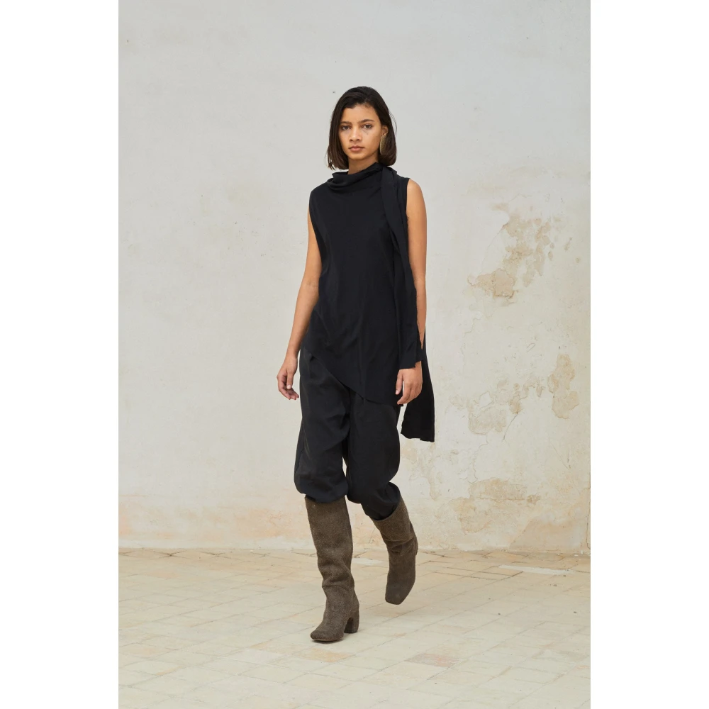 Cortana Zwarte linnen en zijden broek Black Dames