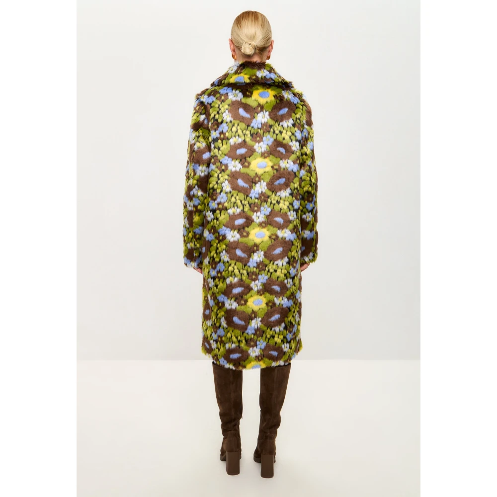 Cesare Gaspari Trendy Faux Fur Lange Jas met Levendige Bloemenprint Multicolor Dames