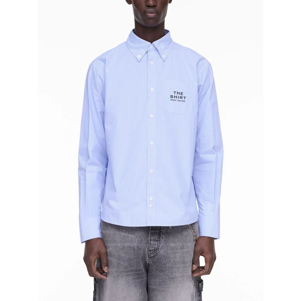 Marc Jacobs Blauw Gestreept Katoenen Overhemd met Logoborduursel Blue Dames