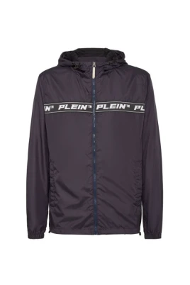 Marinblå Nylon Windbreaker Huva Jacka