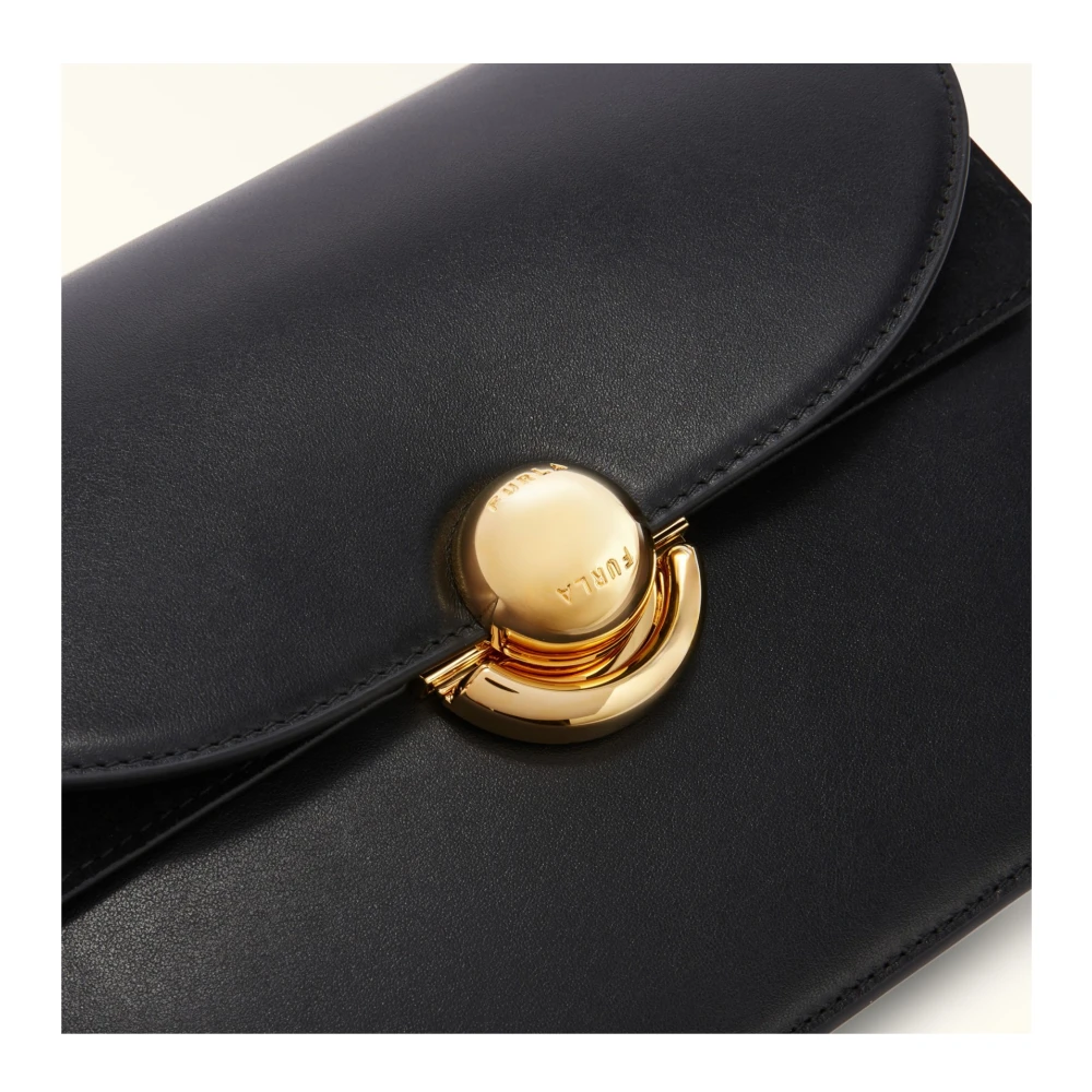 Furla Zwarte leren schoudertas met Boule sluiting Black Dames