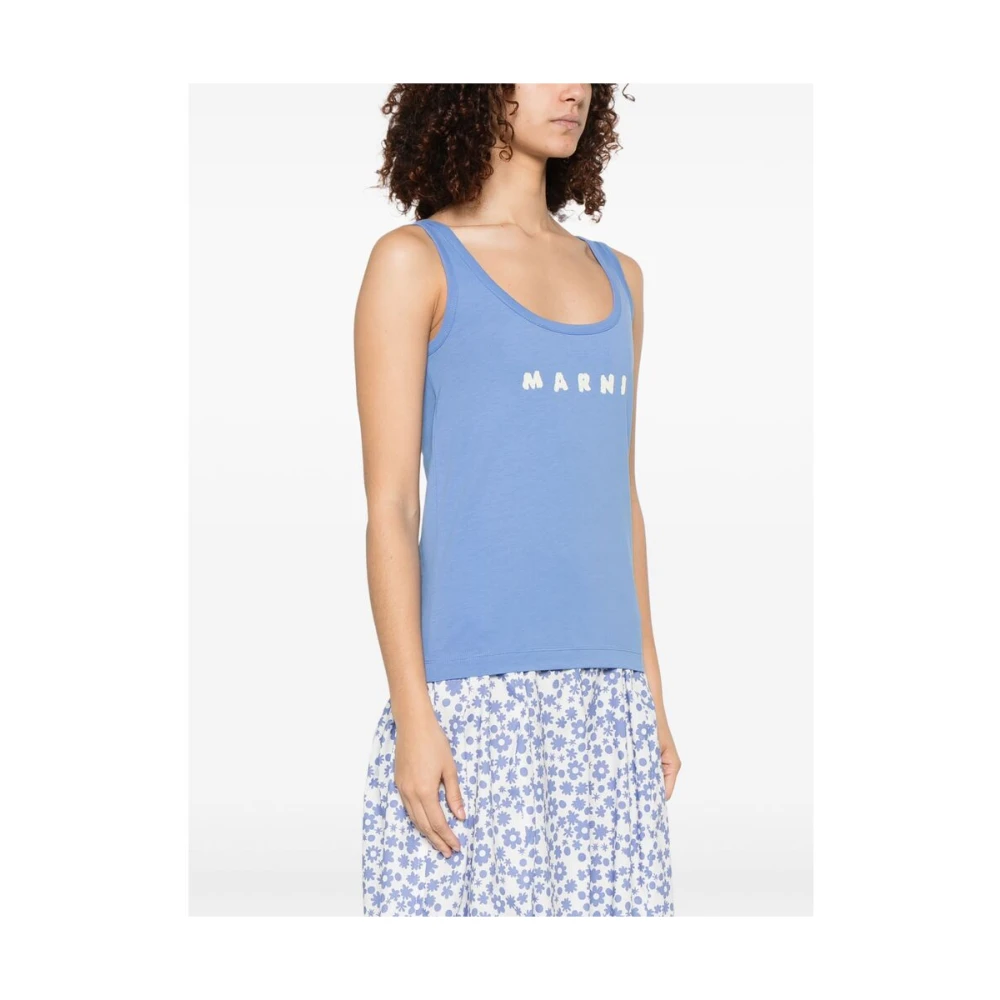 Marni Blauw Mouwloos Scoop Neck T-shirt Blue Dames