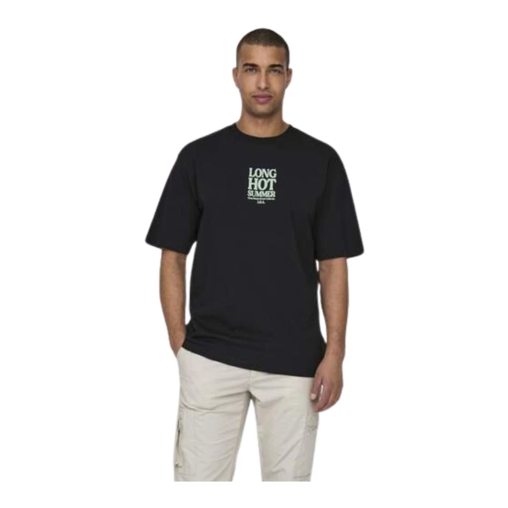 Only & Sons Casual Katoenen T-shirt Black Heren