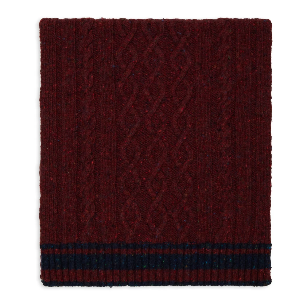 Gallo Burgundy Aran-Stitched Wool Scarf Red Unisex