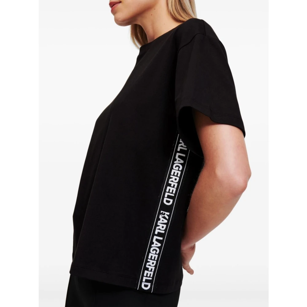 Karl Lagerfeld Zwart T-shirt met witte bandlogo's Black Dames