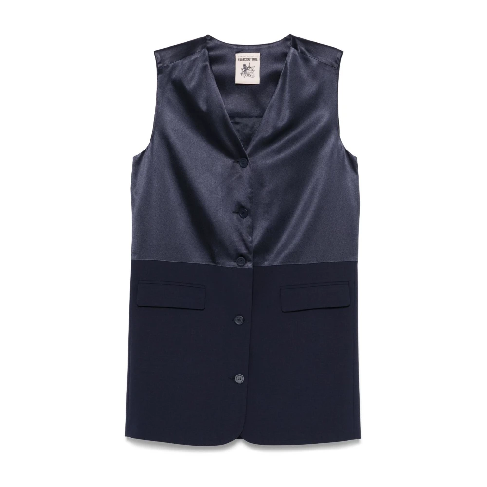 Semicouture Navy Blue V-Hals Jurk Zakken Blue Dames