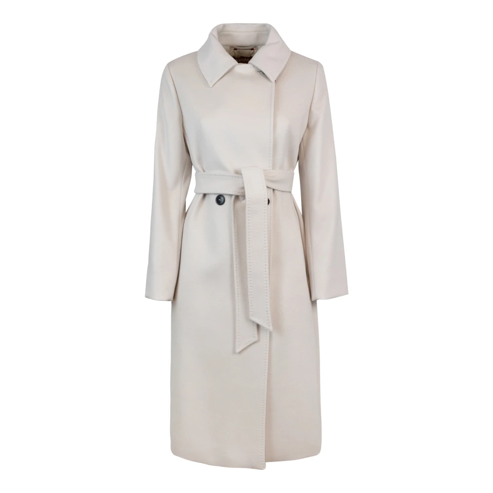 Max Mara Studio Natuurlijk Witte Wollen Jas met Riem White Dames