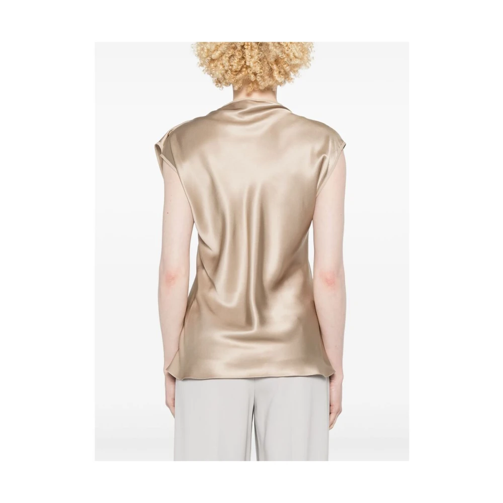 Giorgio Armani Beige Mock Neck Shirt met Sjaal Detailing Beige Dames