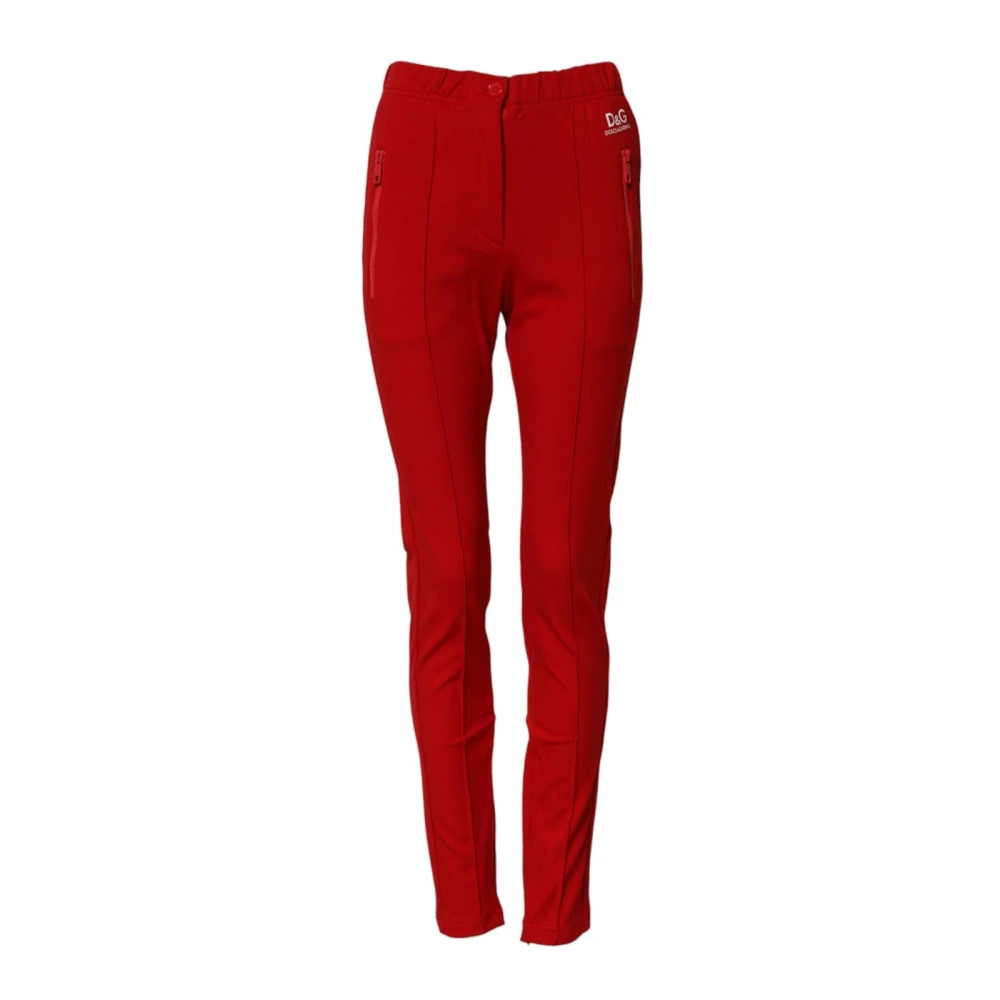 Dolce & Gabbana Women's Red Slim-Fit Trousers, Xs, Logo Print Slim Fit Joggers