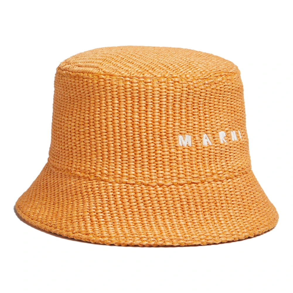 Marni Raffia bucket hat with logo embroidery Orange Dames