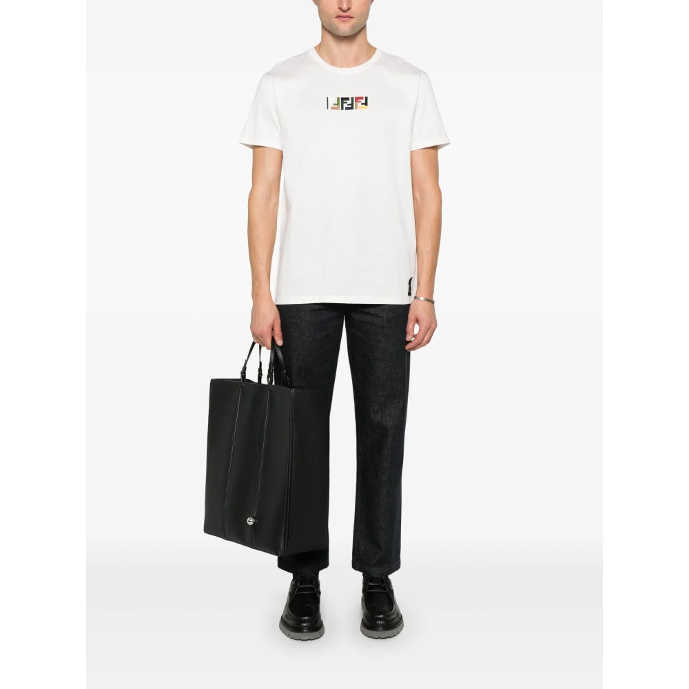 Fendi Geborduurde Crew Neck T-shirt Wit White Heren