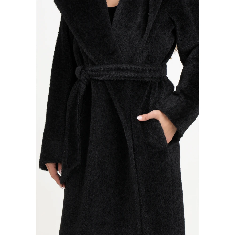 Max Mara Zwarte lange jas met riem Black Dames
