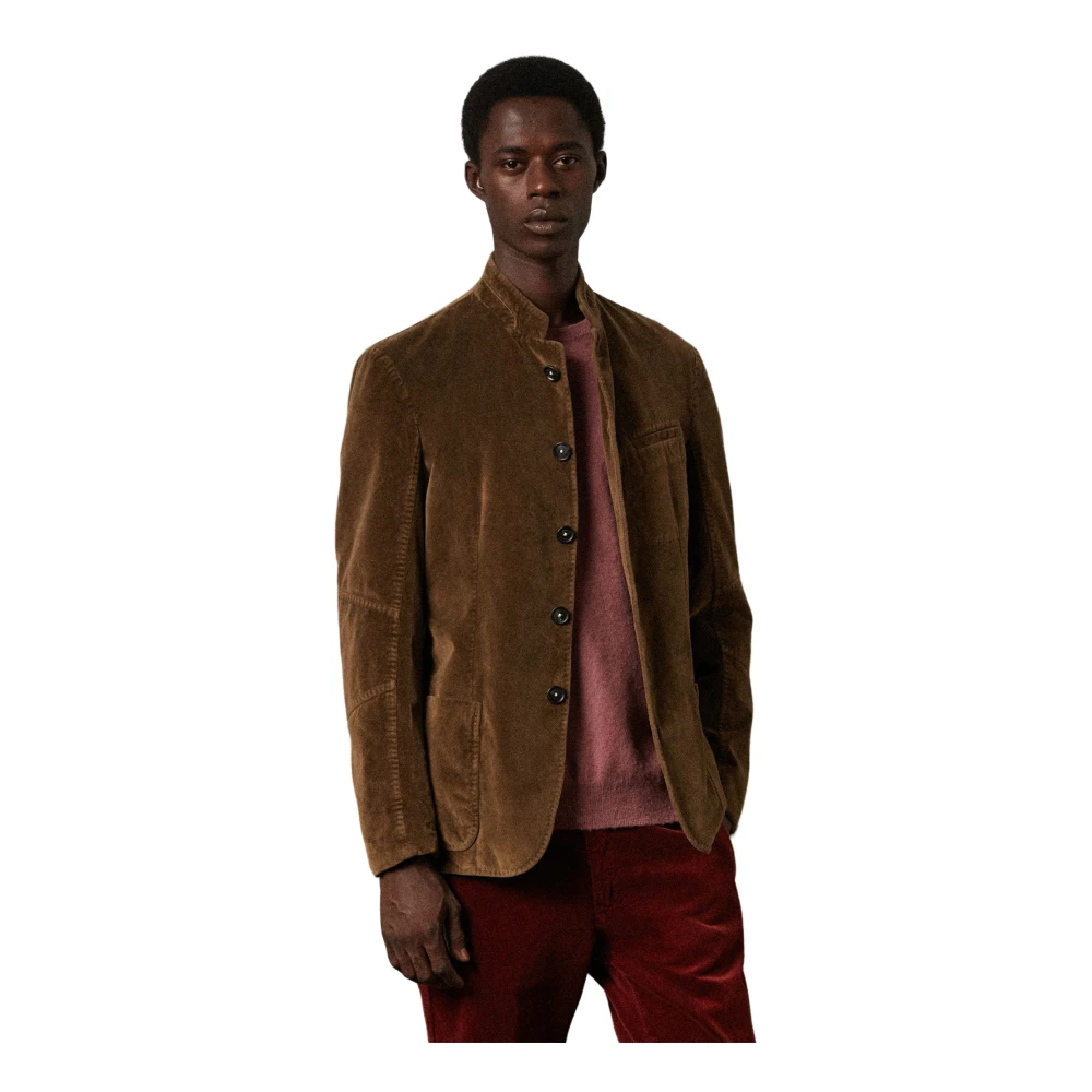 Massimo Alba Militair geïnspireerde jas van katoenfluweel Brown Heren