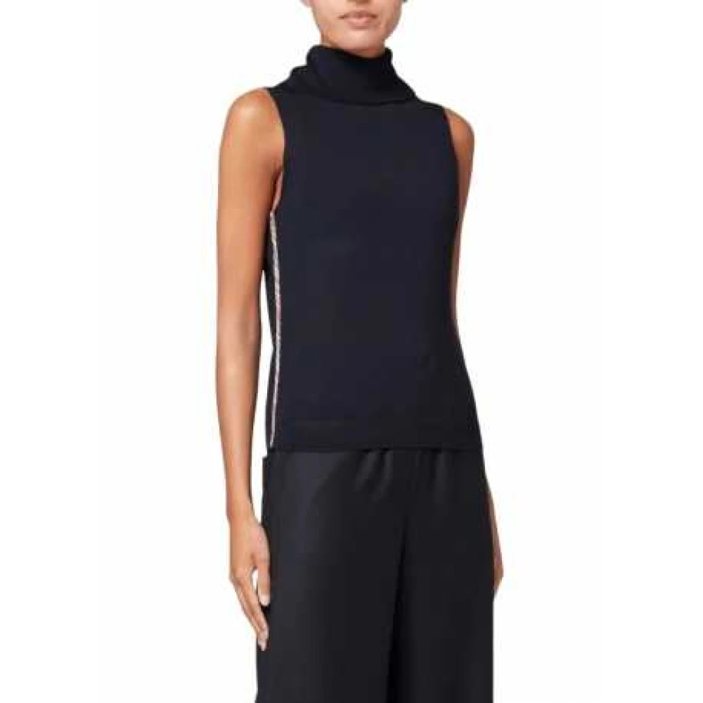 Paul Smith Navy Mouwloze Gebreide Tanktop met Opstaande Kraag Black Dames