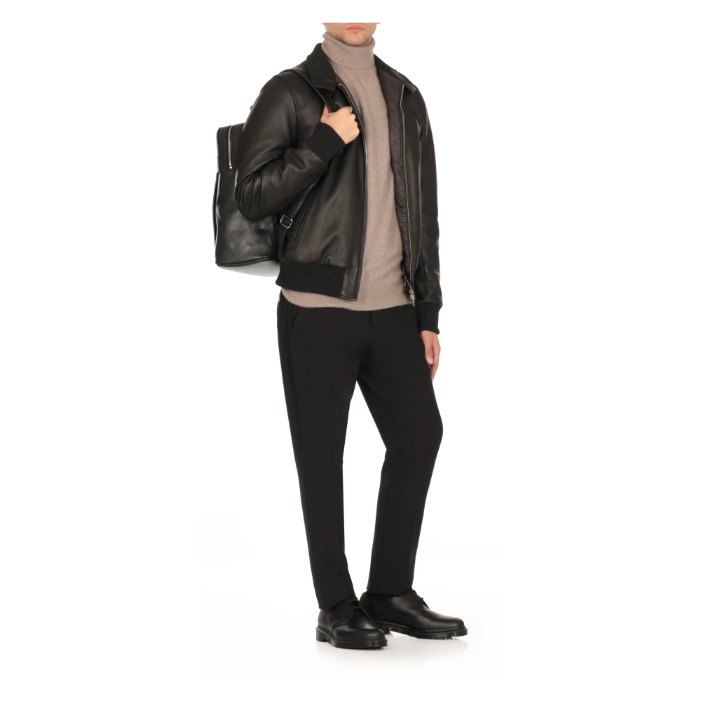 Stewart Zwarte Leren Jas Hoge Hals Rits Black Heren