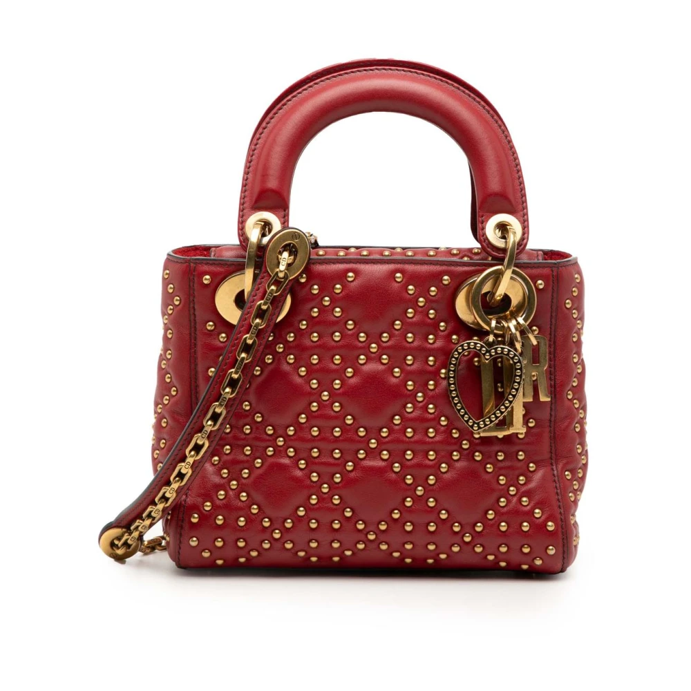 Dior Vintage Women's Red Pre-Owned Studded Leather Handbag