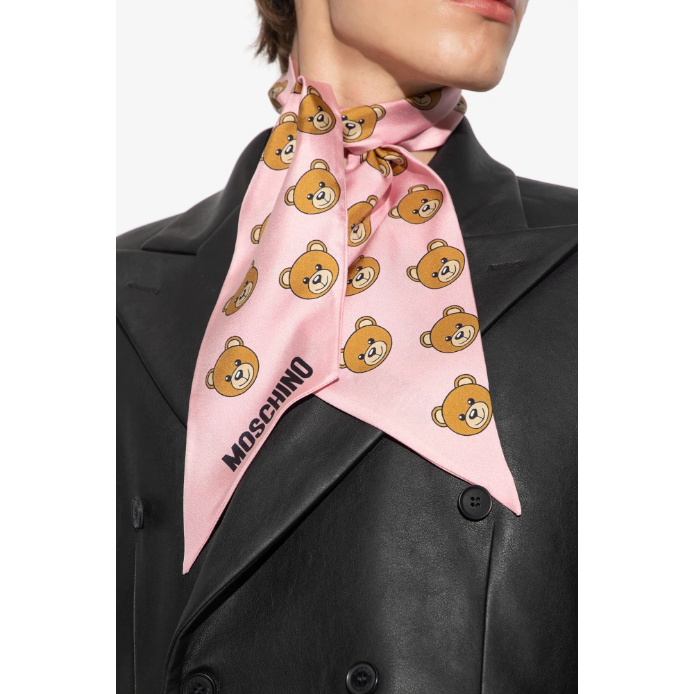 Moschino Zijden sjaal met logo Pink Unisex