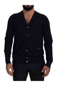 Dark Blue Cashmere Button Cardigan Sweater