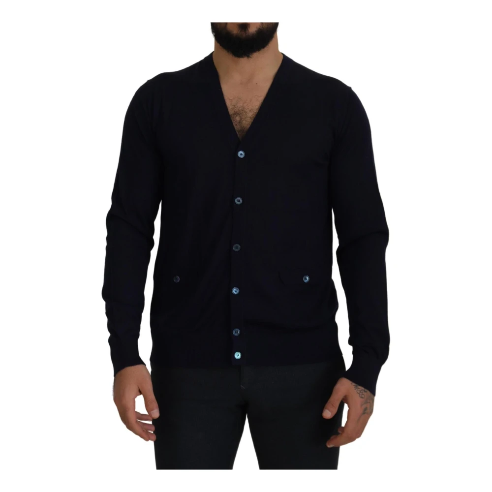Dolce & Gabbana Men's Blue Cardigans,, Luxury Dark Cashmere Cardigan Jumper Extra Small