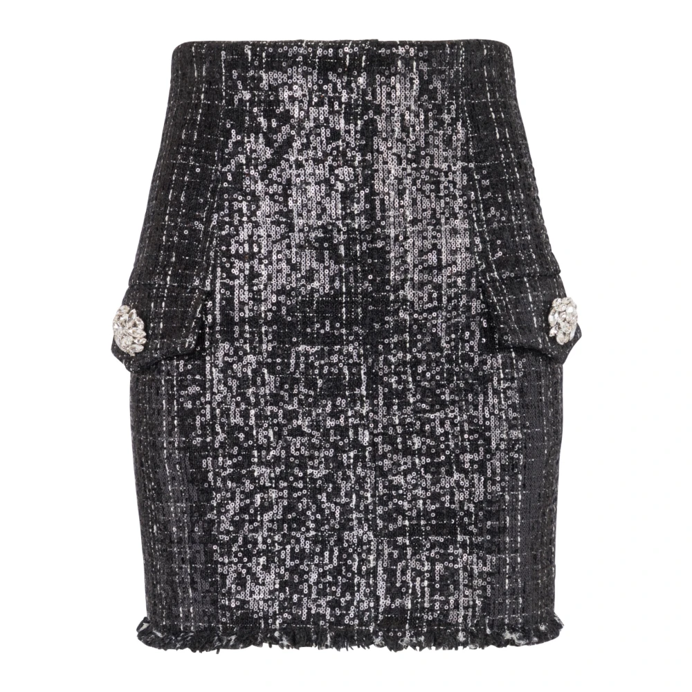 Balmain Paillet Tweed Mini Rok Black Dames