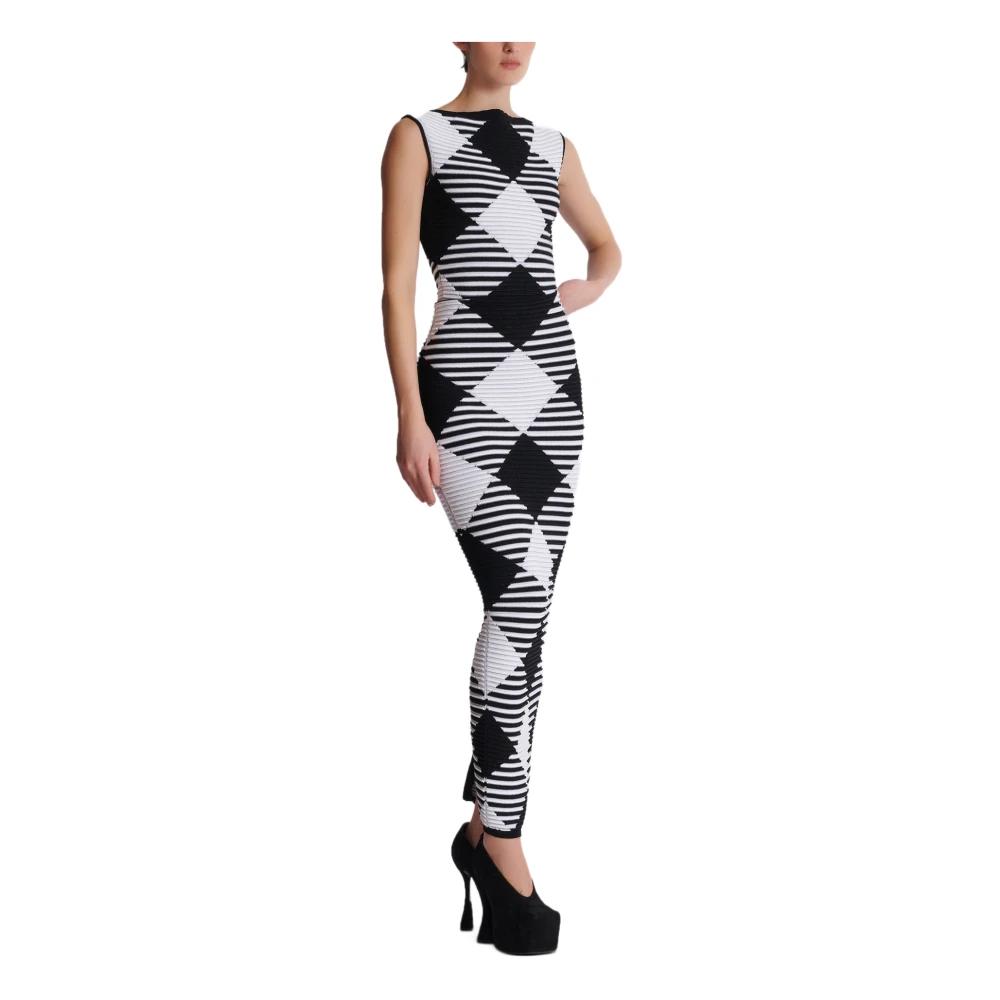 Balmain Halflange rok in geruite gebreide stof Black Dames