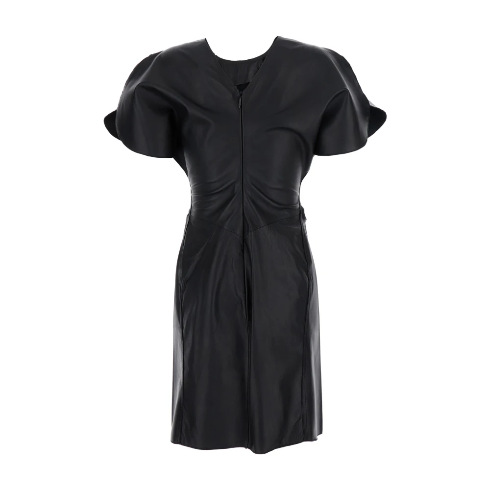 Victoria Beckham Zwarte jurk met leren ruchedetails Black Dames