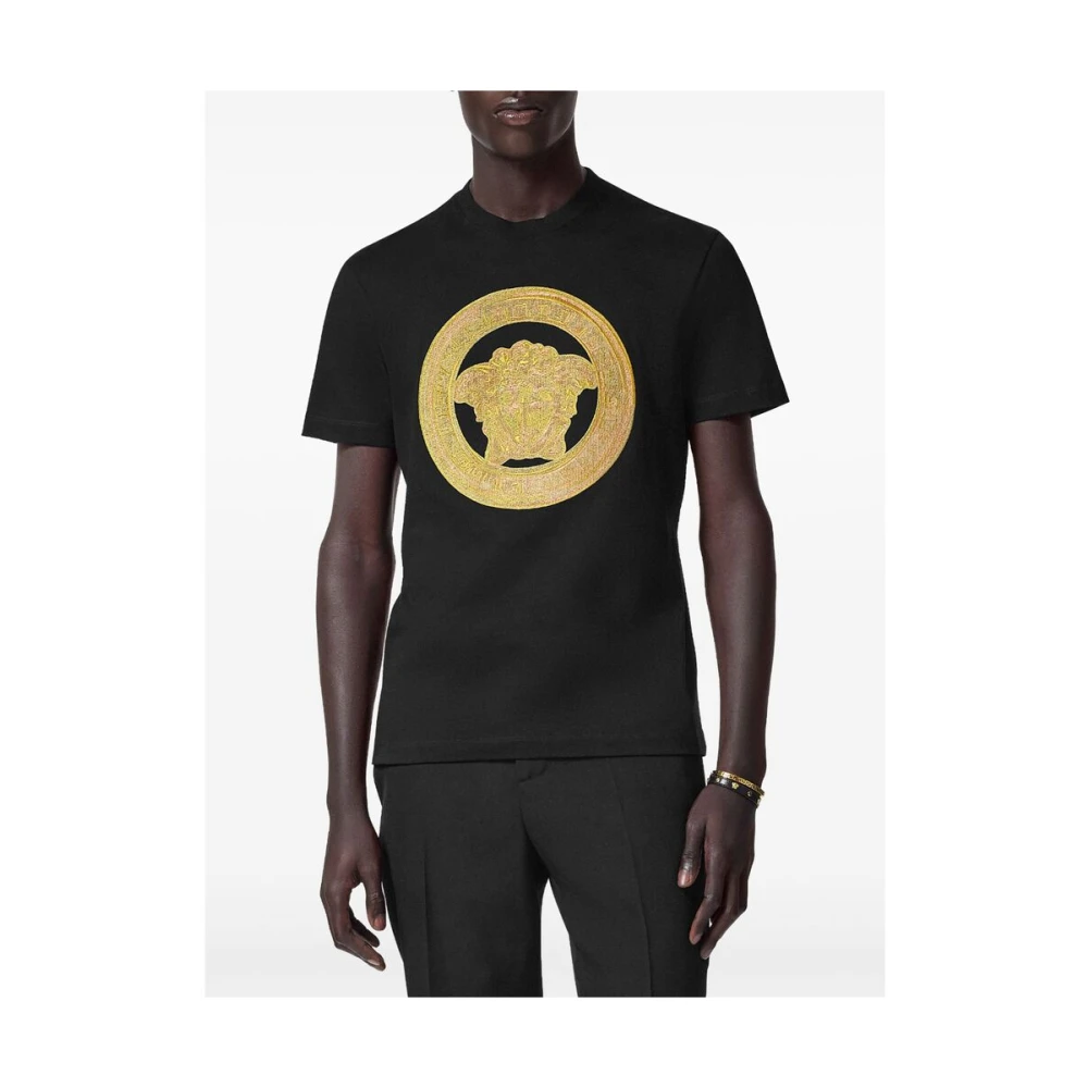 Versace Zwarte Grafische Print T-shirt met Ronde Hals Black Heren