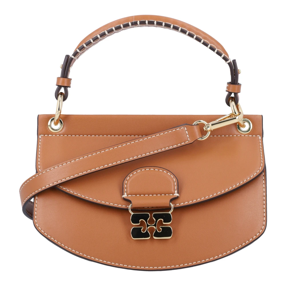 Ganni Karamel Handtas Mini Top Handvat Brown Dames