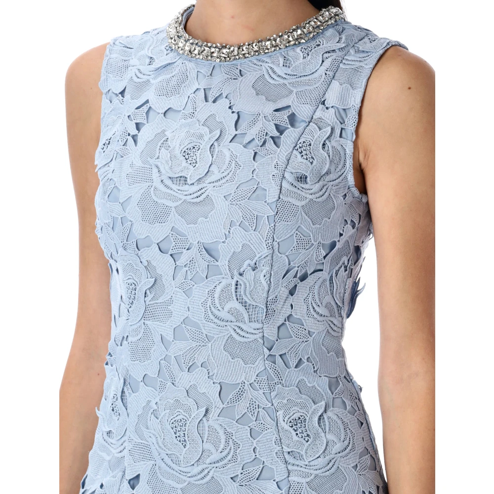 Self Portrait Lichtblauwe Bloemenkant Mini Jurk Blue Dames