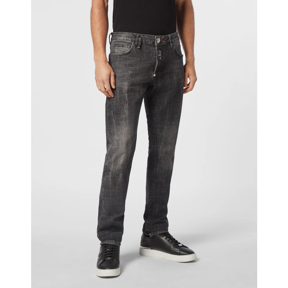 Philipp Plein Hexagon Denim Broek met Logolabel Gray Heren