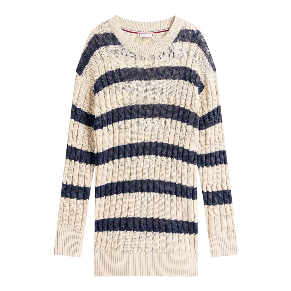 Tommy Hilfiger Women's Beige Round-Neck Knitwear, M, Linen Cable Ls C-Nk