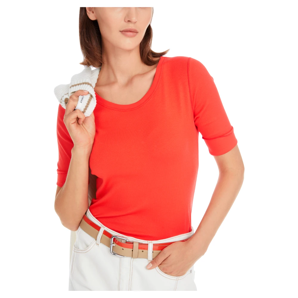 Marc Cain Stretch katoenen geribbeld longsleeve shirt Red Dames