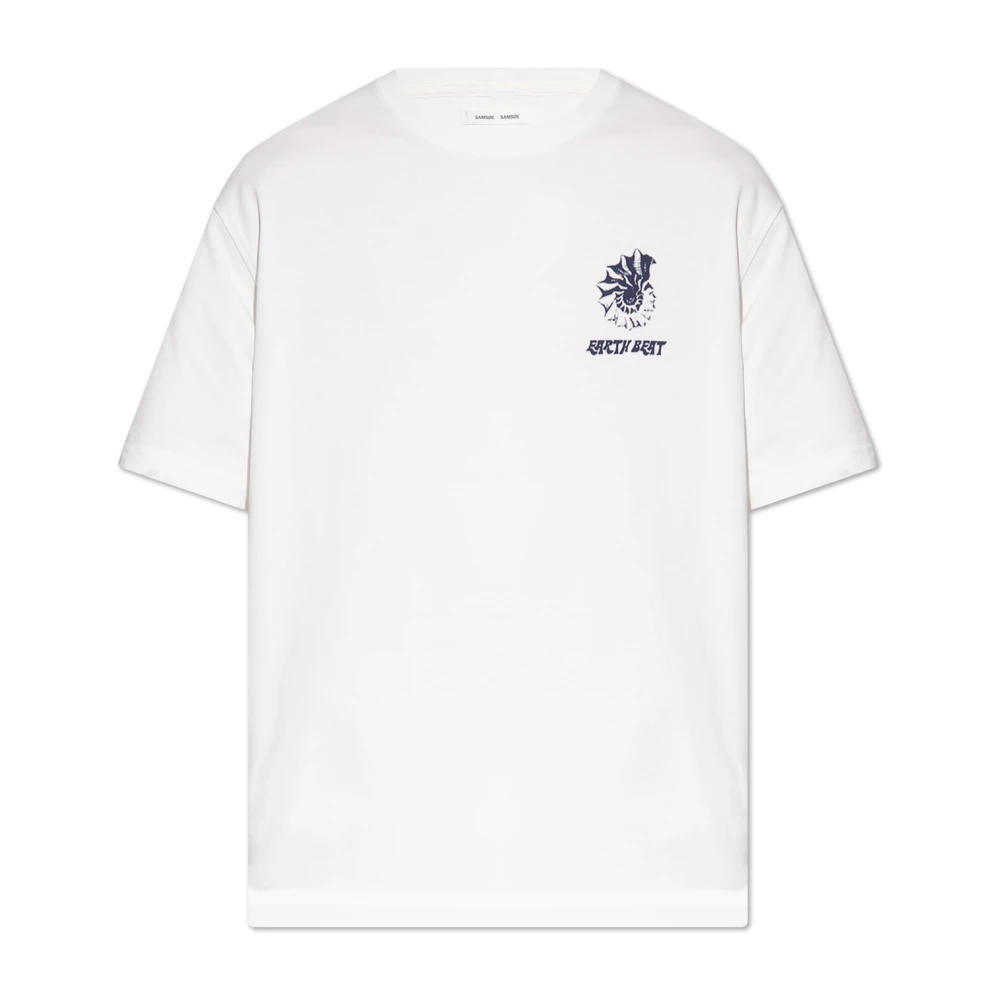 Samsøe Bedrukt Oversized Unisex T-shirt met Korte Mouwen White Heren