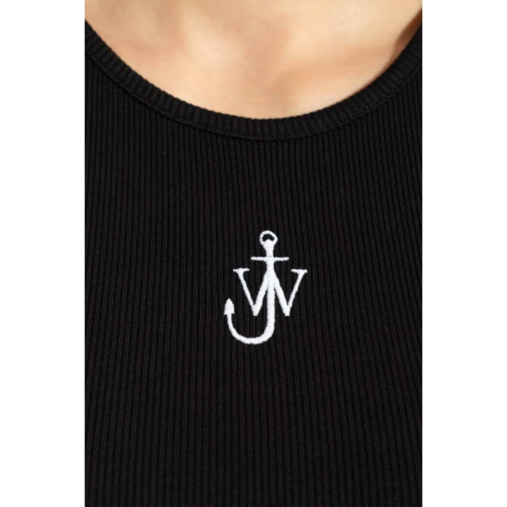 JW Anderson Zwart Geborduurd Anker Logo Tanktop Black Dames