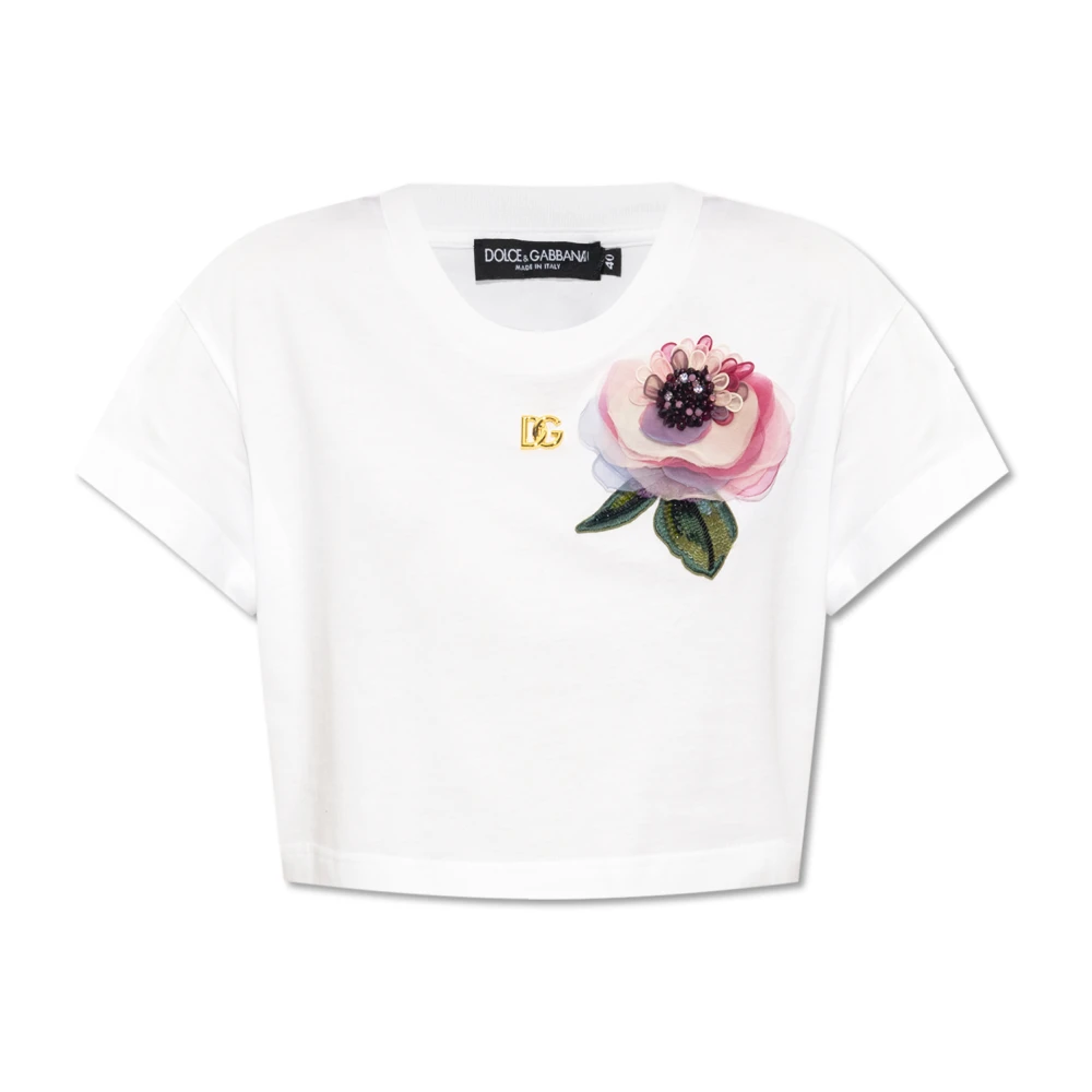 Dolce & Gabbana Geknipte top met zijden applicatie White Dames