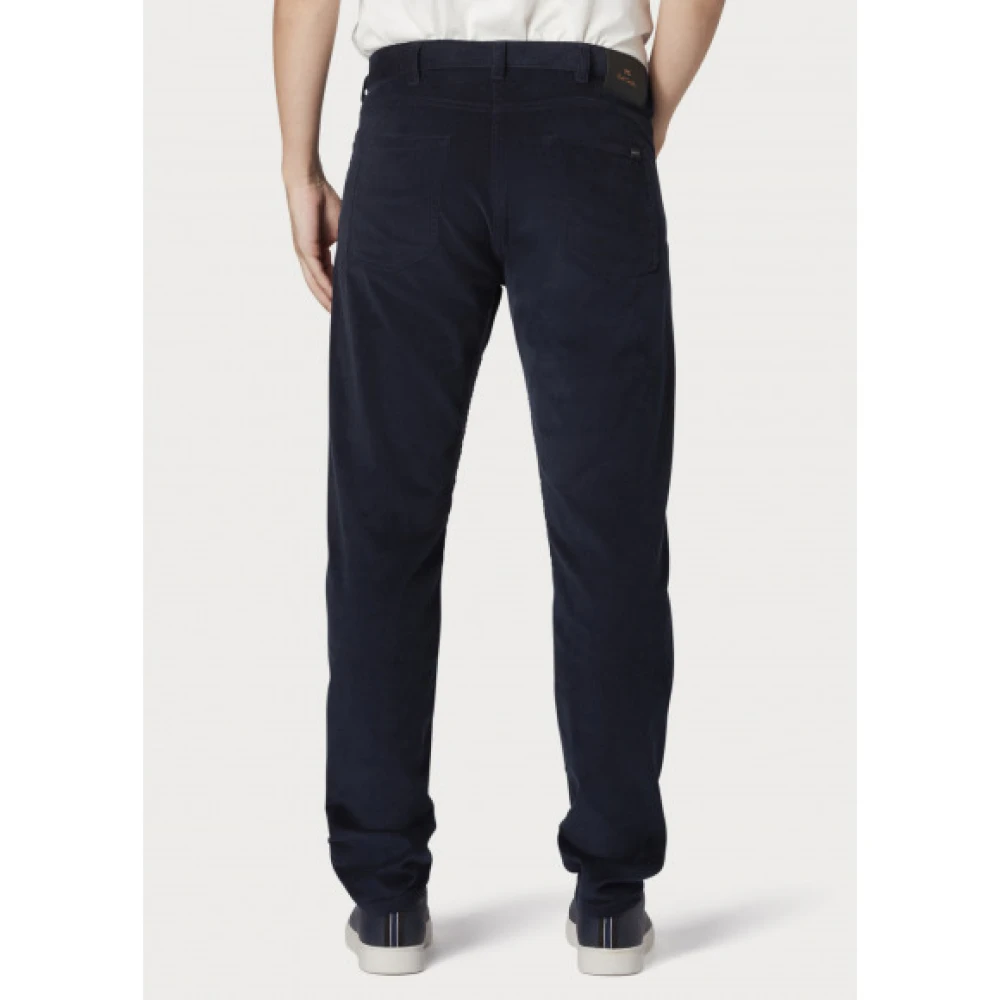 PS By Paul Smith Stretch Corduroy Broek met Signature Patch Blue Heren