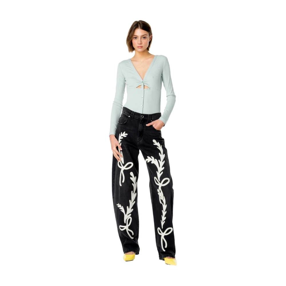 pinko Geribbelde lange mouw V-hals top Gray Dames