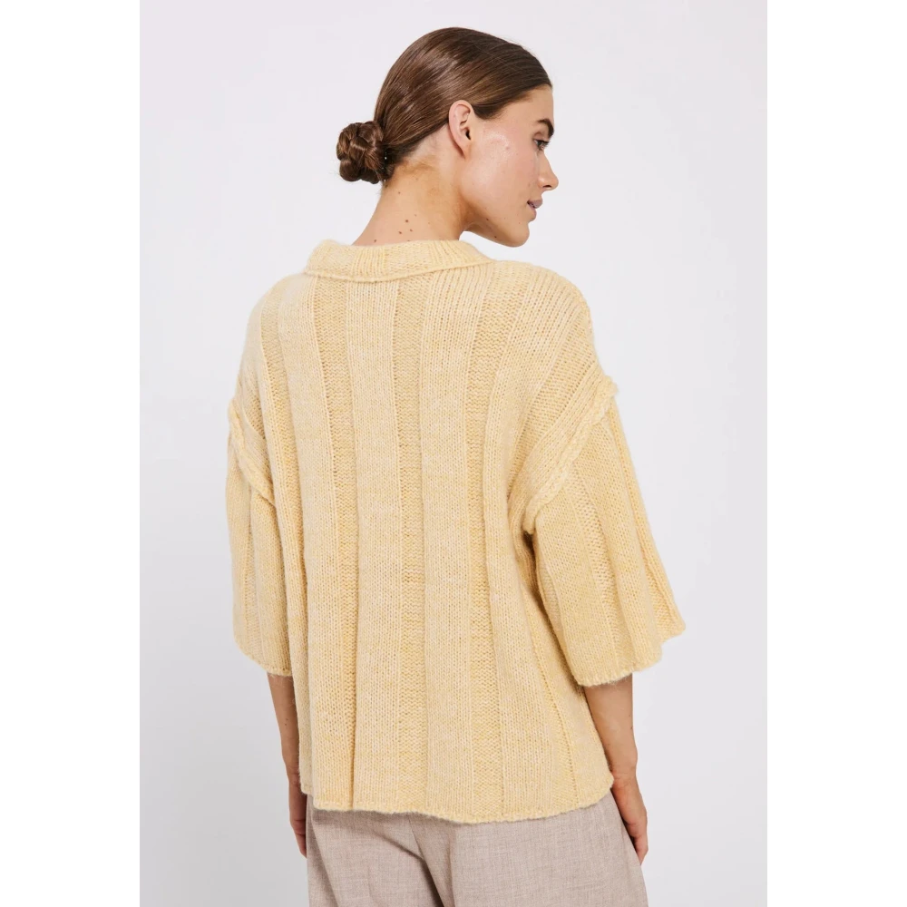 Norr Ribgebreide Fuscia Tee Beige Dames