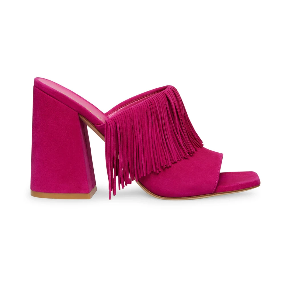 Stuart Weitzman Women's Pink Heeled Mules, 6 Uk, Striking Fringe Slide Sandal