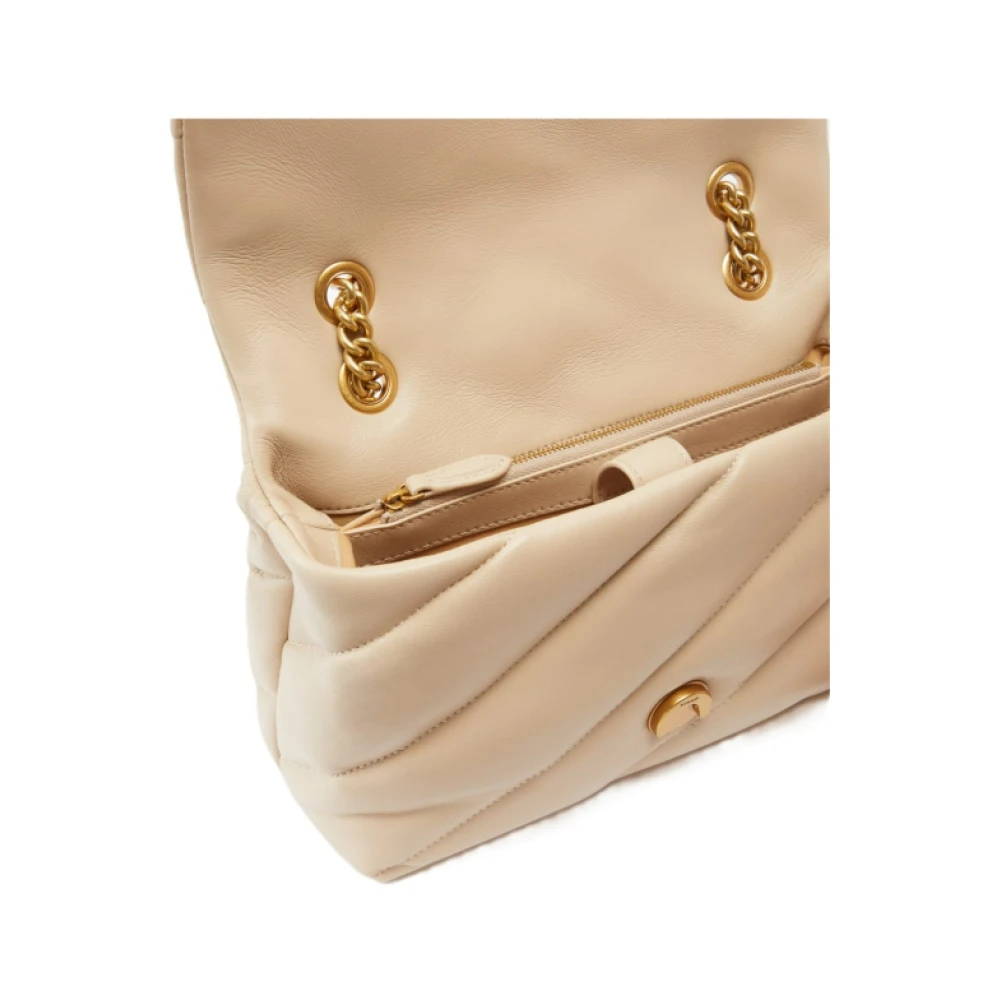 pinko Gewatteerde leren tas met logogesp Beige Dames