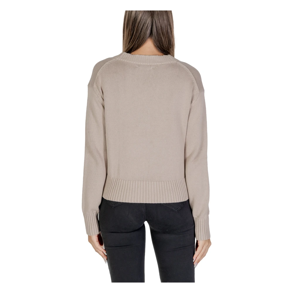 Calvin Klein Jeans Geborduurde V-hals Katoenen Trui Beige Dames