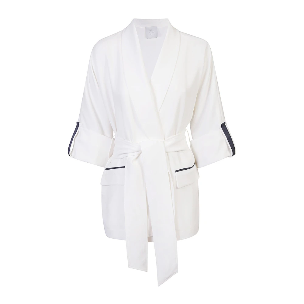 Eleventy Kimono Ceintuur Jas in Japans Triacetaat Polyester White Dames